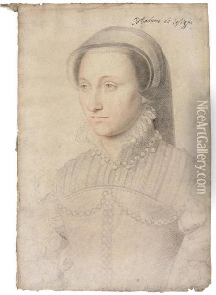 Portrait Of Jeanne Clausse, Dame De Lesigni Oil Painting - Francois Clouet