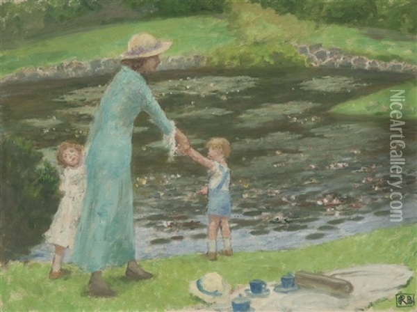 The Lily Pond (from Royal Botanic Gardens, Melbourne) Oil Painting - Rupert Bunny