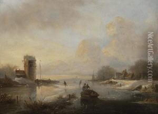 Hollandische
 Winterlandschaft. Oil Painting - Cornelis Petrus 't Hoen