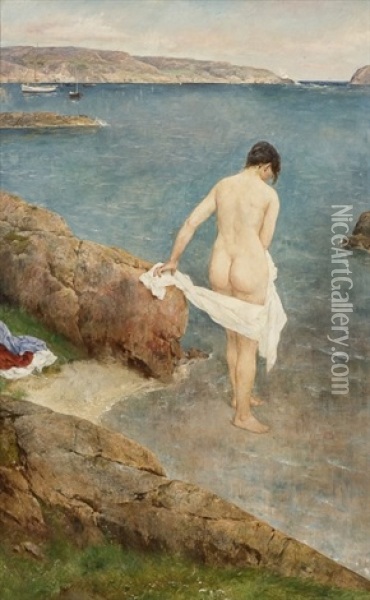 Woman On A Beach Oil Painting - Axel Ender