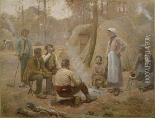 Le Dejeuner Des Bucherons, 1906 Oil Painting - Adrien Moreau