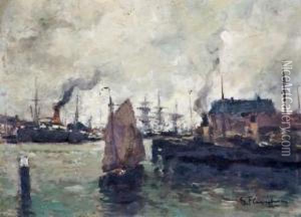 Le Port D'amsterdam Oil Painting - Gustave Flasschoen