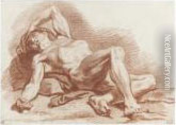 Academy Study Of A Reclining Male Nude Oil Painting - Francois Boucher