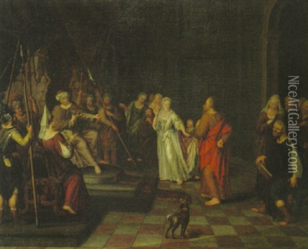 Esther Vor Ahasver(?) Um Gnade Fur Ihr Volk Bittend Oil Painting - Jean-Thomas (Nicolas V) Kessel