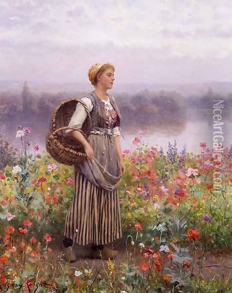 The Flower Girl Oil Painting - Daniel Ridgway Knight