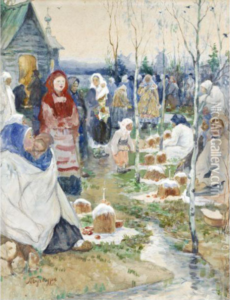 Easter Morning Feast Oil Painting - Alexander Alexeevich Buchkury
