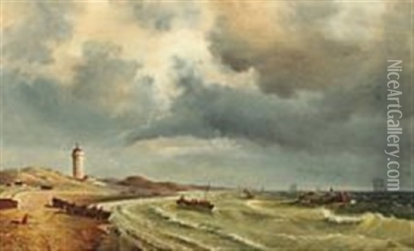 A Storm Brewing Near The Light Of Skagen Oil Painting - Carl Johann Neumann