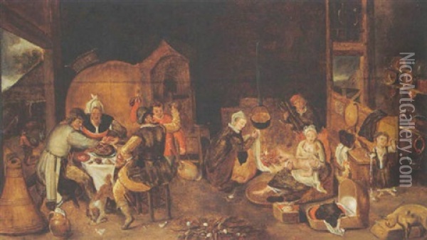 The Rich Kitchen Oil Painting - Marten van Cleve the Elder