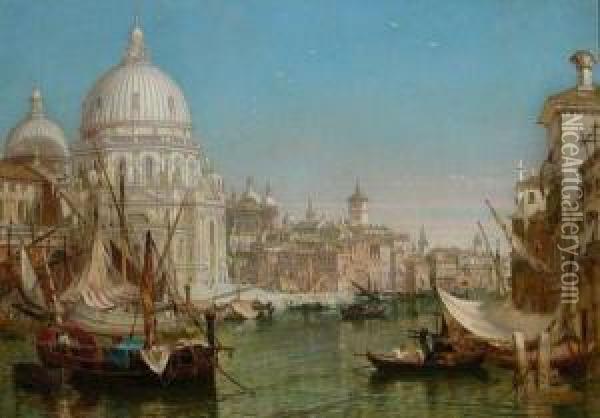 A View Along The Grand Canal With Santa Maria Della Salute Oil Painting - Henry Courtney Selous