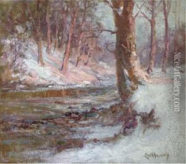 A Snowy Woodland Oil Painting - John William Howey