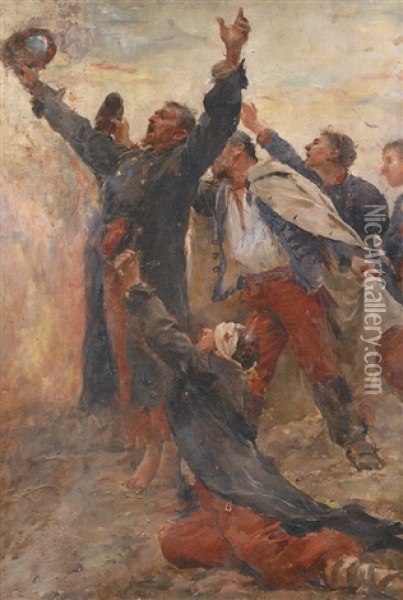 Soldats Criant Vive La France! Oil Painting - Georges Moreau