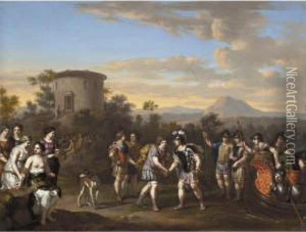The Arrival Of Aeneas At Pallanteum Oil Painting - Gerard Hoet
