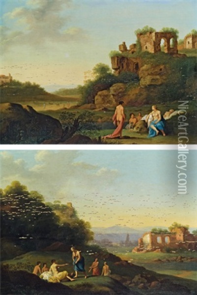 Badende In Sudlicher Landschaft (pair) Oil Painting - Cornelis Van Poelenburgh