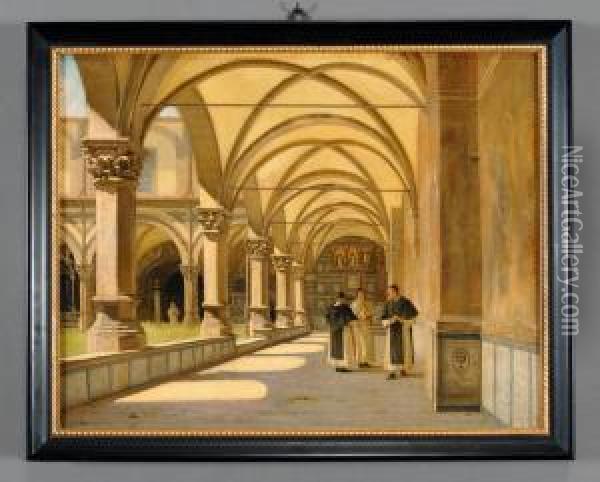 Il Chiostro Di Santa
Maria Novella Oil Painting - Odoardo Borrani