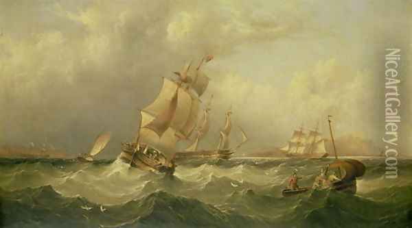 Sailing Ships off the coast at Tynemouth Oil Painting - Henry Redmore