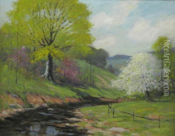 Indiana Landscape Depicting Blooming Trees Oil Painting - George Herbert Baker