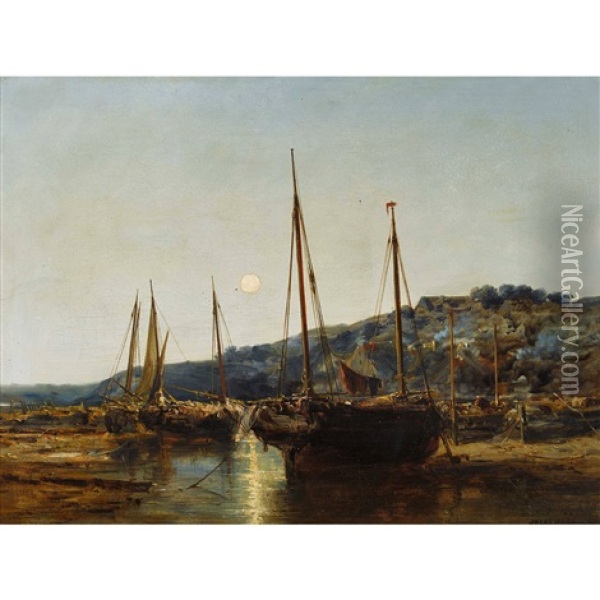 Fischerboote Im Hafen Oil Painting - Jules Achille Noel