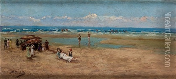 Escena De Playa Oil Painting - Nemesio Lavilla