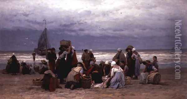 Sorting the Catch, 1879 Oil Painting - Sadanobu
