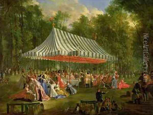 Festival Given by the Prince of Conti to the Prince of BrunswickLunebourg at lIsleAdam 1766 Oil Painting - Michel-Barthelemy Ollivier