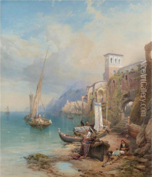 Fisherman On The Coast, Ragusa, Sicily Oil Painting - Thomas Miles Richardson