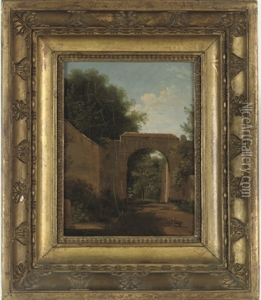 A French Arch, Thought To Be The Entrance To St. Cloud, Paris Oil Painting - Jean Victor Bertin