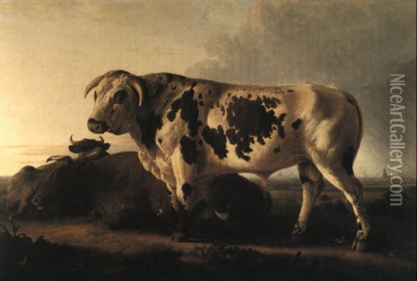A Short-horn Bull And Cattle On Blackheath Oil Painting - John Glover