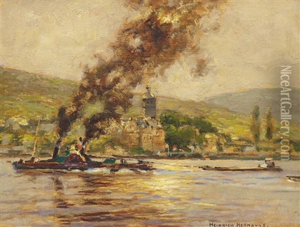 Rheinschlepper Oil Painting - Heinrich Hermanns