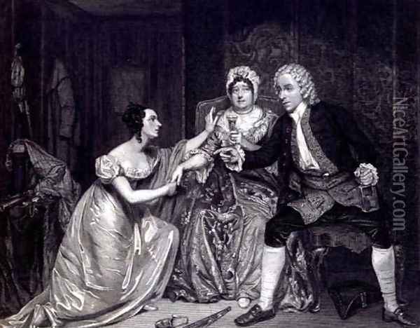 Mr Blanchard, Mrs Davenport and Miss M. Tree as Peachum, Mrs Peachum and Polly in 'The Beggar's Opera', 1825 Oil Painting - George Clint