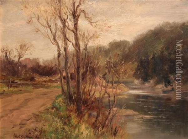 Path By An Icy River Oil Painting - Arthur Edward Blackmore