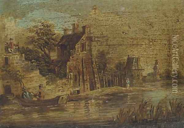 A series of six riverside landscapes with travellers and peasants Oil Painting - Barend Gael or Gaal