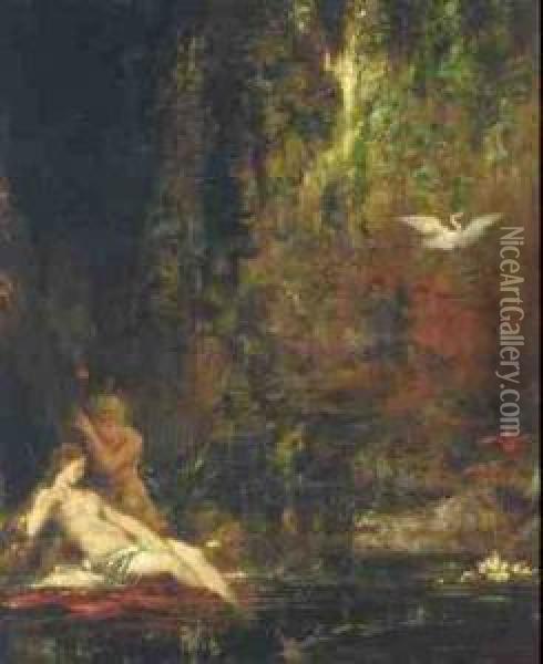 Source Surprise Par Un Satyre Oil Painting - Gustave Moreau