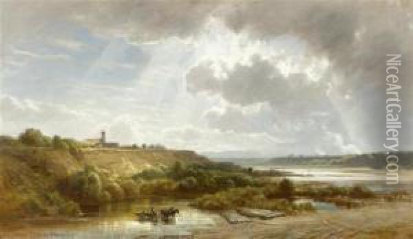 Isar Landscape Oil Painting - Eduard I Schleich