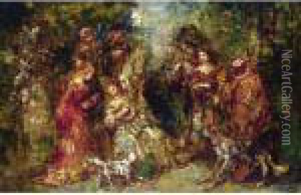 Rendez-vous Des Cavaliers Oil Painting - Adolphe Joseph Th. Monticelli