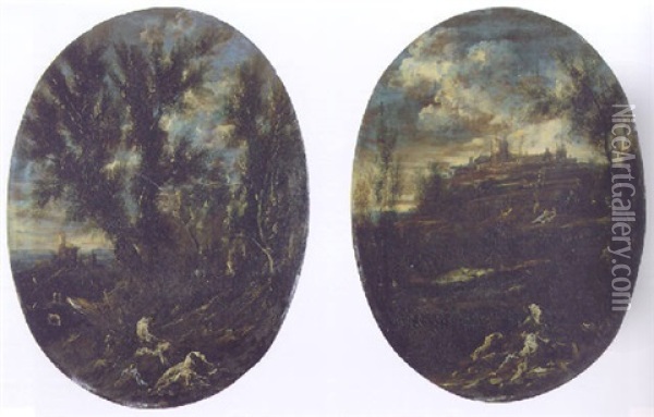 Due Monaci Certosini In Meditazione In Un Paesaggio Agreste Oil Painting - Alessandro Magnasco