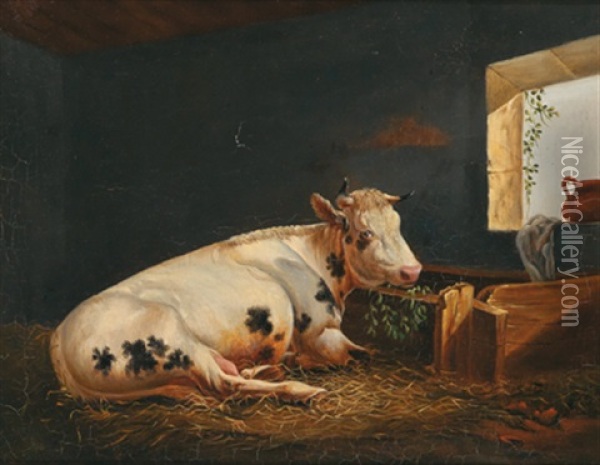 Liegende Kuh Oil Painting - Johann Baptist Dallinger von Dalling the Younger