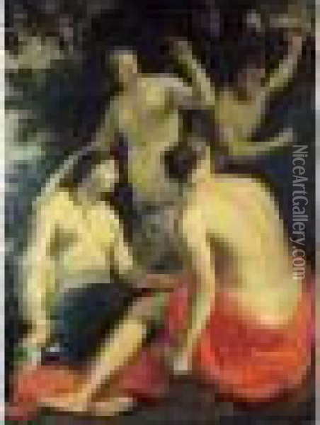 Mercure Et Les Trois Graces Oil Painting - Aubin Vouet