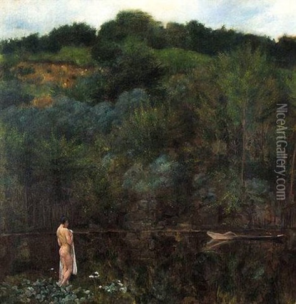 Bather By A Riverbank Oil Painting - Karel Vitezslav Masek