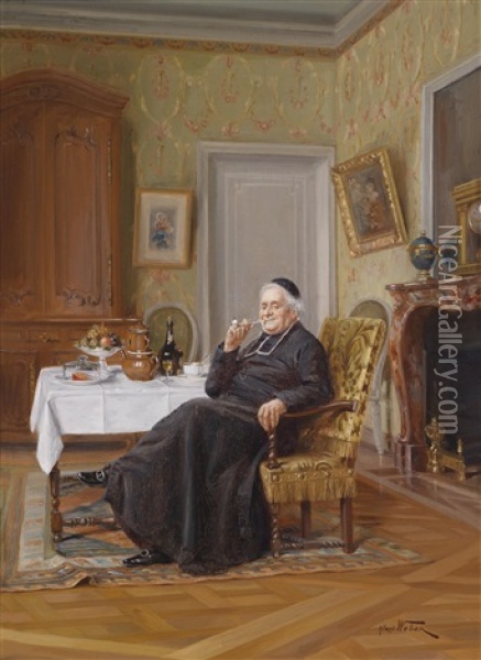 Musestunde Des Pastors Oil Painting - Alfred Charles Weber