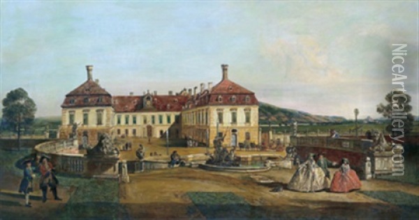 Blick Auf Das Kaiserliche Lustschloss Schlosshof Nahe Wien Oil Painting - Bernardo Bellotto