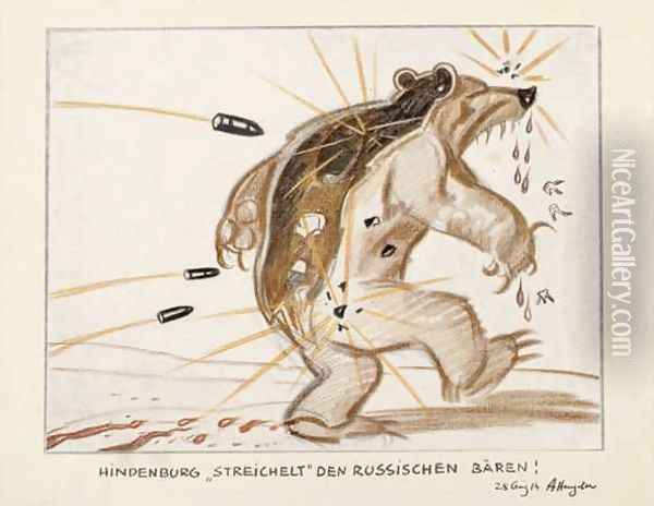 Hindenburg pets the Russian Bear Oil Painting - Adolf Hengeler
