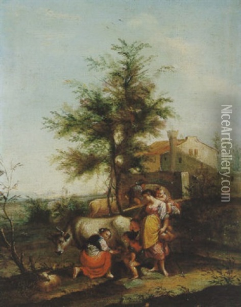 Paesaggio Con Scena Pastorale Oil Painting - Domenico Pecchio