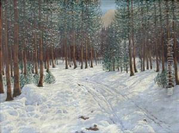 Forest In The Winter. Oil Painting - Victor Olgyai