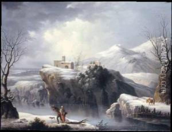 Paesaggio Invernale Con Viandanti Oil Painting - Francesco Foschi