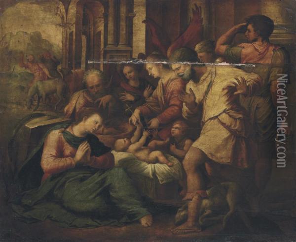 The Adoration Of The Shepherds Oil Painting - Perino del Vaga (Pietro Bonaccors)