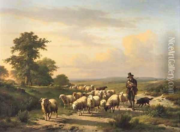 Leading the flock over the heath Oil Painting - Eugene Verboeckhoven