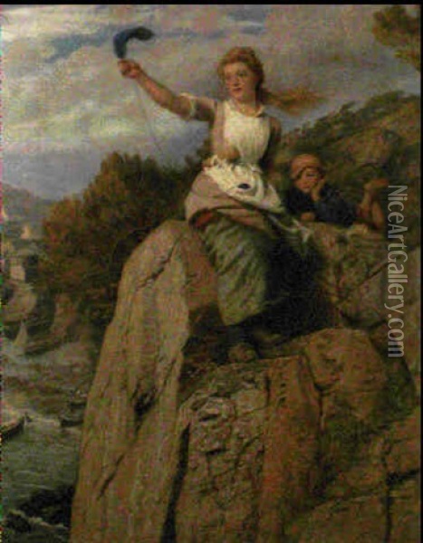 A Cornish Welcome Oil Painting - Arthur Hughes