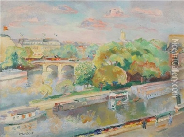 Peniches Sur La Seine Oil Painting - Abel Gerbaud