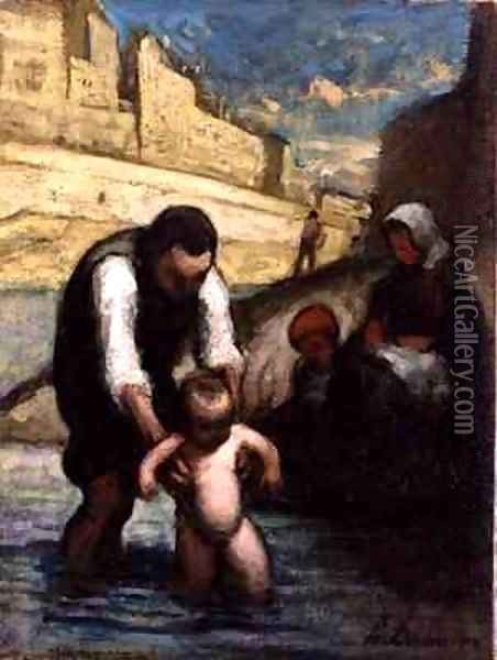 The First Swim Oil Painting - Honore Daumier
