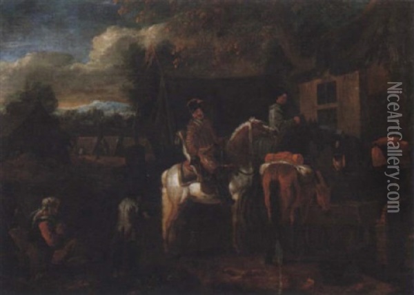 Landskap Med Rastande Kavallerist Oil Painting - Jan Frans van Bloemen